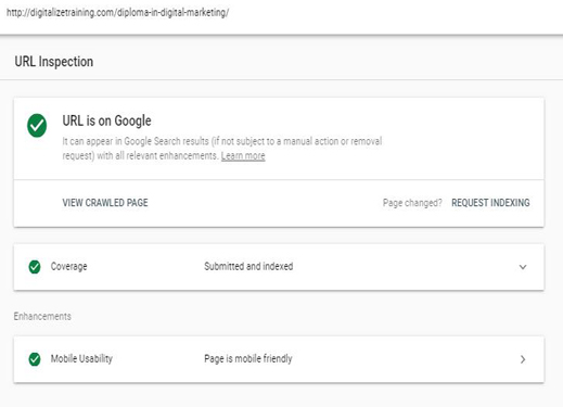 This images showing URL Inspectionn in google search console